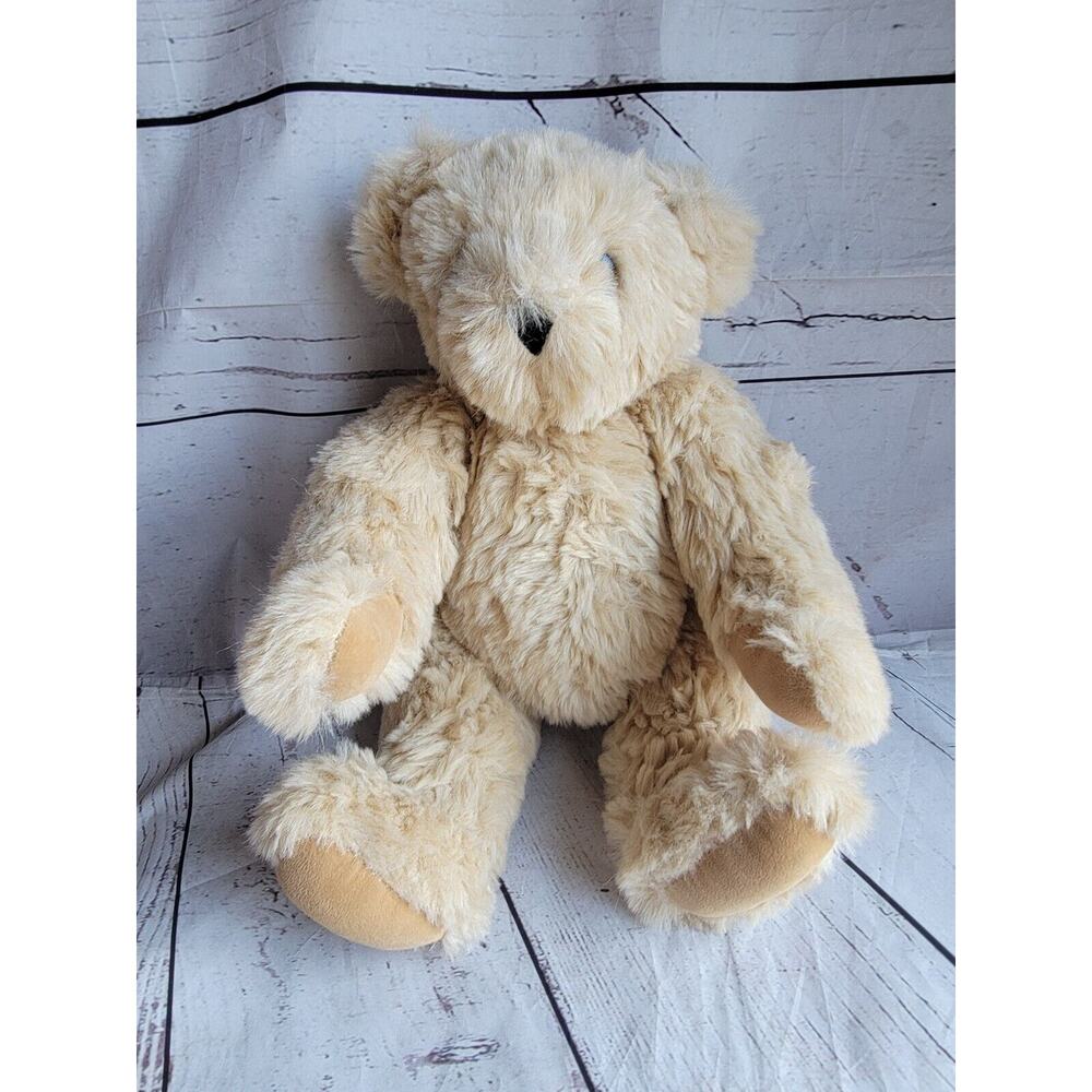 VERMONT TEDDY BEAR 16” Jointed Plush Teddy Bear Tan Stuffed Animal Blue Eyes